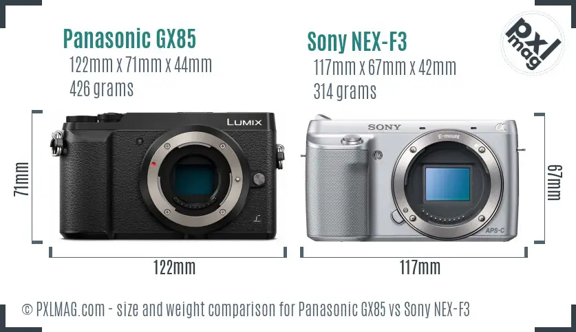 Panasonic GX85 vs Sony NEX-F3 size comparison