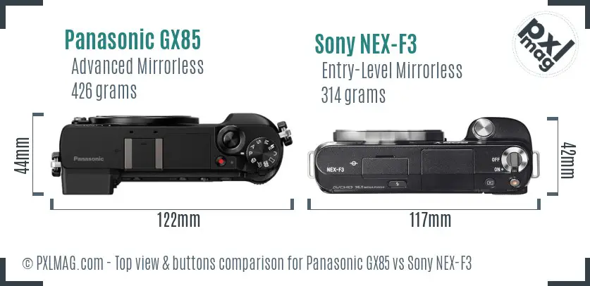 Panasonic GX85 vs Sony NEX-F3 top view buttons comparison