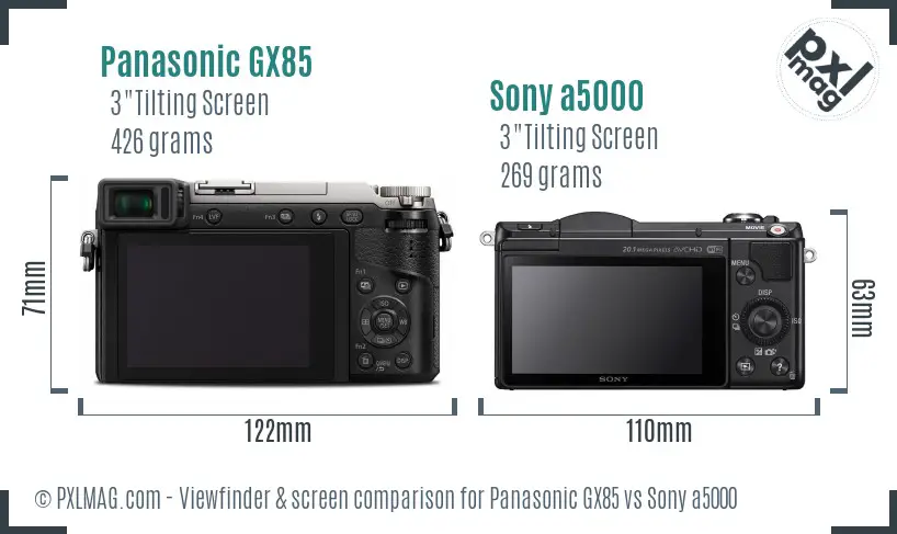 Panasonic GX85 vs Sony a5000 Screen and Viewfinder comparison