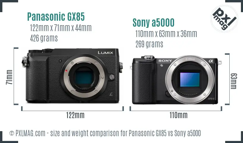 Panasonic GX85 vs Sony a5000 size comparison