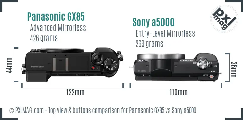 Panasonic GX85 vs Sony a5000 top view buttons comparison