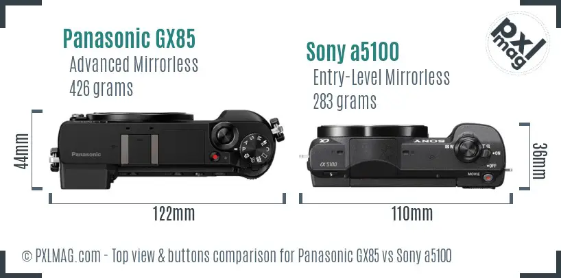 Panasonic GX85 vs Sony a5100 top view buttons comparison