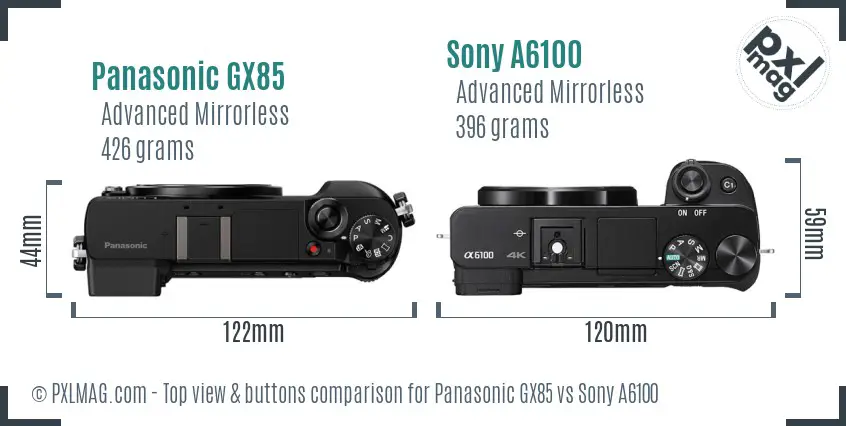 Panasonic GX85 vs Sony A6100 top view buttons comparison