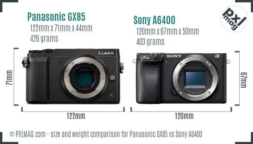 Panasonic GX85 vs Sony A6400 size comparison