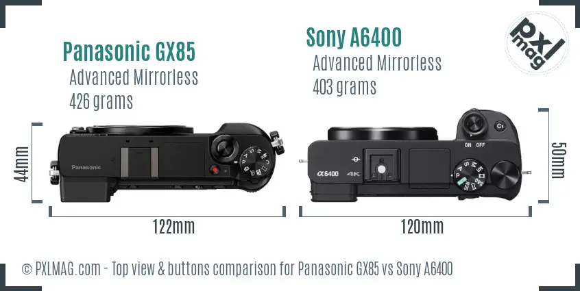 Panasonic GX85 vs Sony A6400 top view buttons comparison