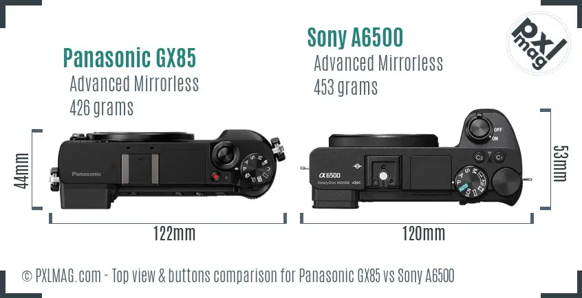 Panasonic GX85 vs Sony A6500 top view buttons comparison
