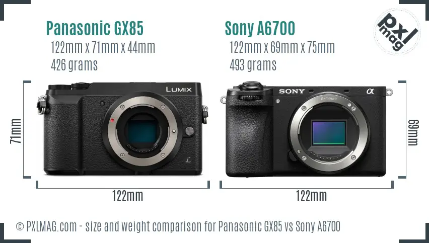 Panasonic GX85 vs Sony A6700 size comparison