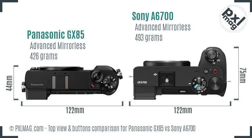 Panasonic GX85 vs Sony A6700 top view buttons comparison