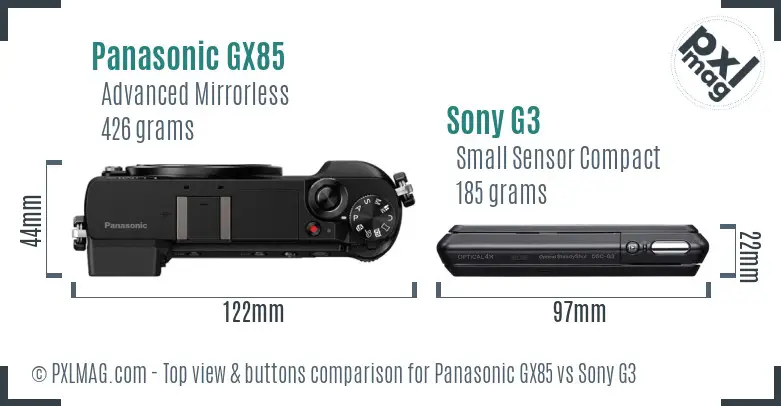 Panasonic GX85 vs Sony G3 top view buttons comparison