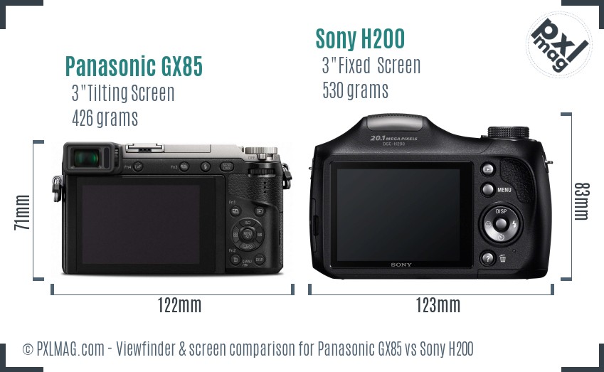 Panasonic GX85 vs Sony H200 Screen and Viewfinder comparison