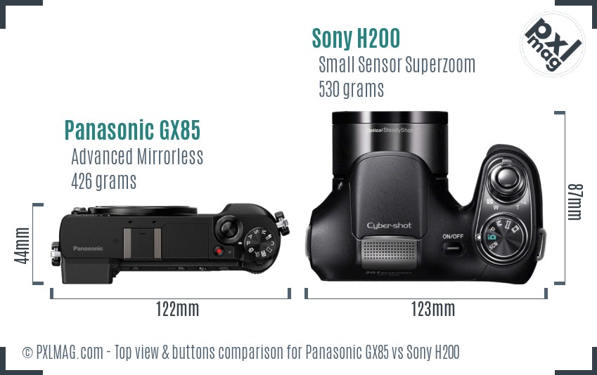Panasonic GX85 vs Sony H200 top view buttons comparison
