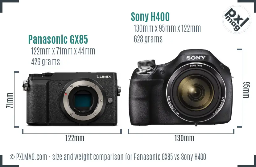 Panasonic GX85 vs Sony H400 size comparison