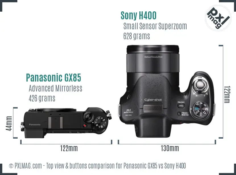 Panasonic GX85 vs Sony H400 top view buttons comparison