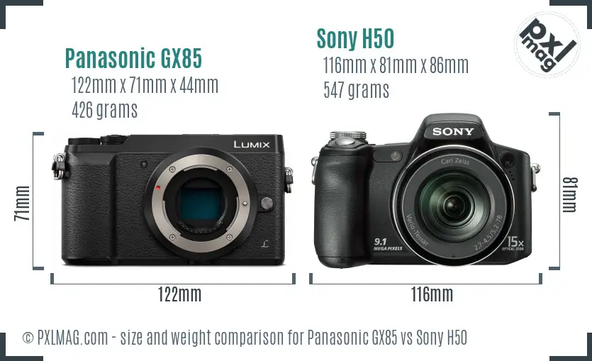 Panasonic GX85 vs Sony H50 size comparison