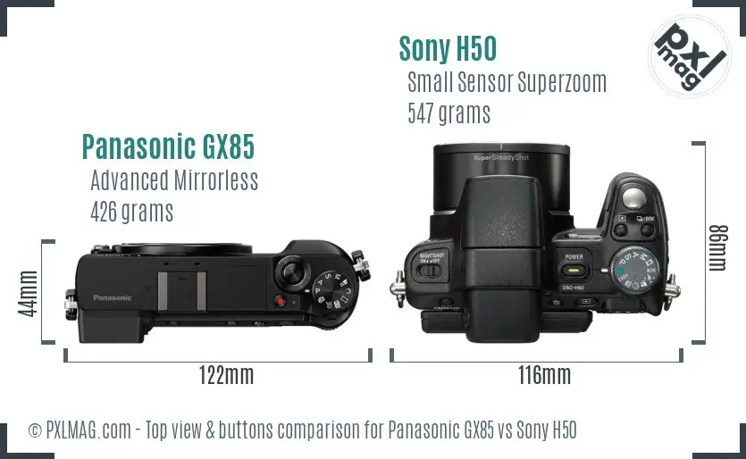 Panasonic GX85 vs Sony H50 top view buttons comparison