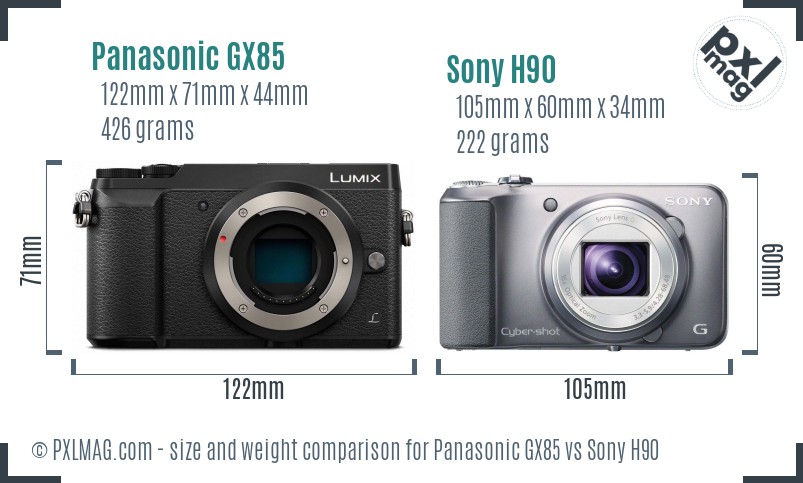 Panasonic GX85 vs Sony H90 size comparison