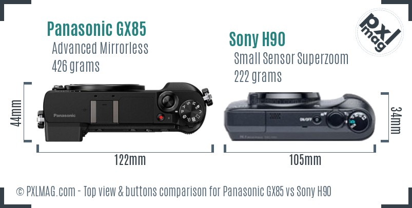 Panasonic GX85 vs Sony H90 top view buttons comparison