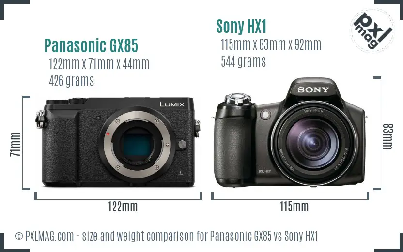 Panasonic GX85 vs Sony HX1 size comparison