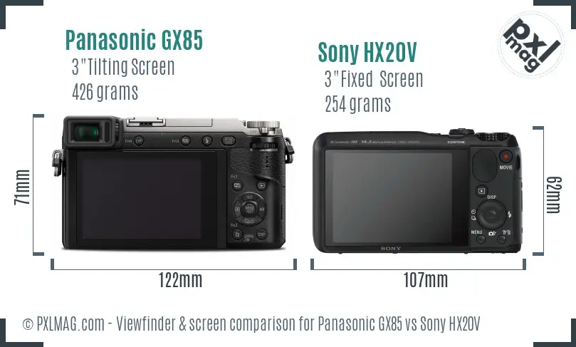 Panasonic GX85 vs Sony HX20V Screen and Viewfinder comparison