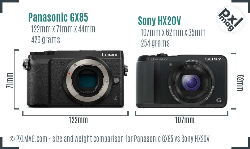 Panasonic GX85 vs Sony HX20V size comparison