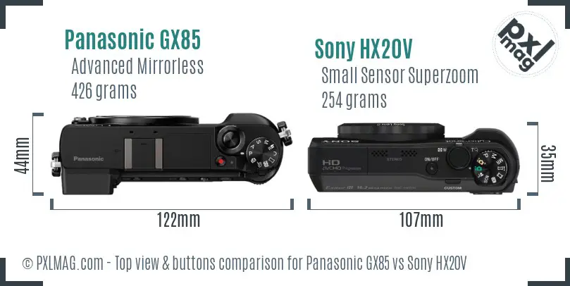 Panasonic GX85 vs Sony HX20V top view buttons comparison