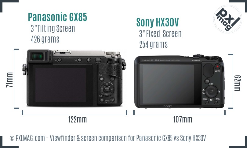 Panasonic GX85 vs Sony HX30V Screen and Viewfinder comparison