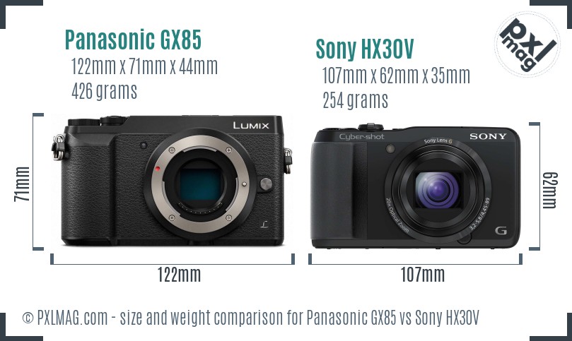 Panasonic GX85 vs Sony HX30V size comparison