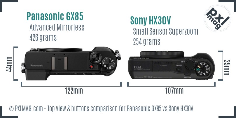 Panasonic GX85 vs Sony HX30V top view buttons comparison