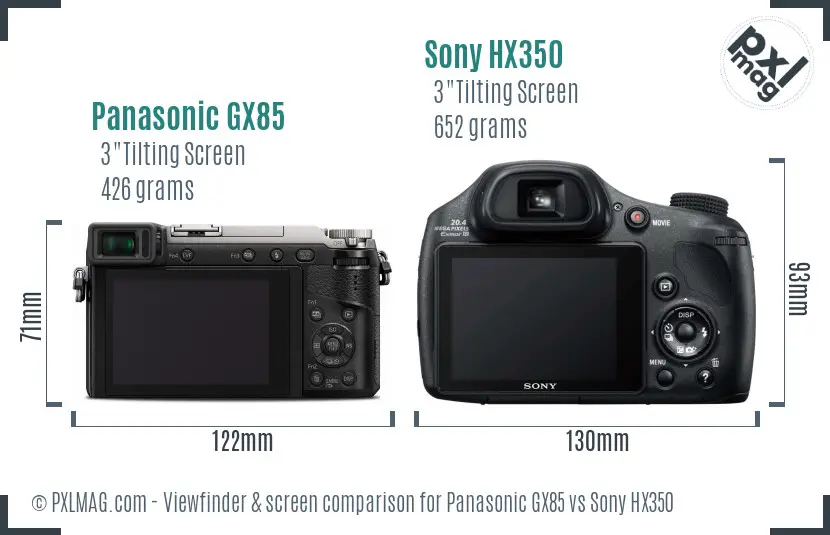 Panasonic GX85 vs Sony HX350 Screen and Viewfinder comparison