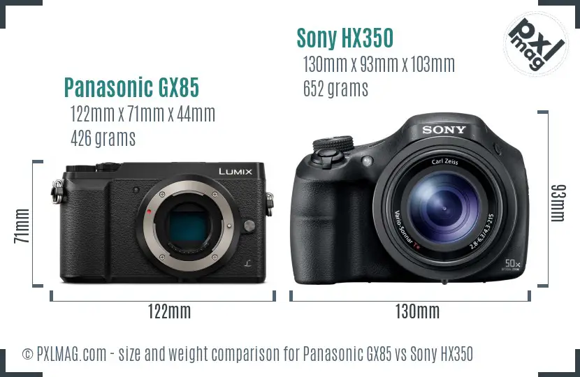 Panasonic GX85 vs Sony HX350 size comparison