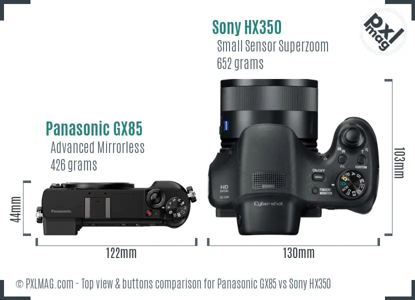 Panasonic GX85 vs Sony HX350 top view buttons comparison