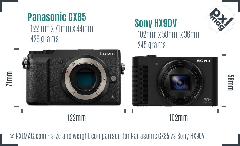 Panasonic GX85 vs Sony HX90V size comparison