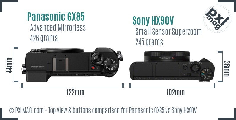 Panasonic GX85 vs Sony HX90V top view buttons comparison