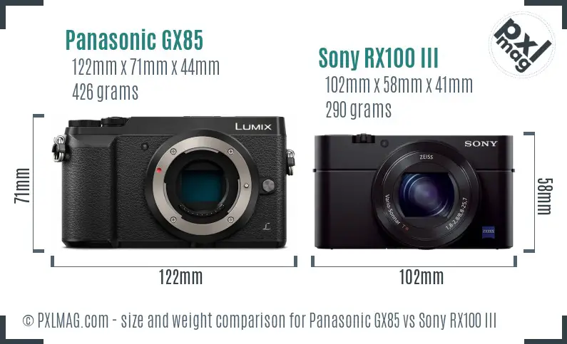 Panasonic GX85 vs Sony RX100 III size comparison Panasonic GX85 vs Sony RX100 III size comparison