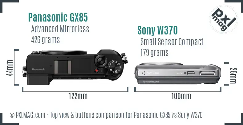 Panasonic GX85 vs Sony W370 top view buttons comparison