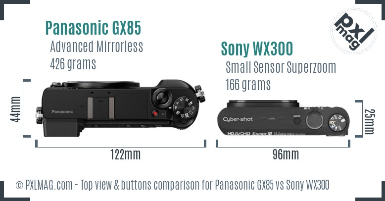 Panasonic GX85 vs Sony WX300 top view buttons comparison
