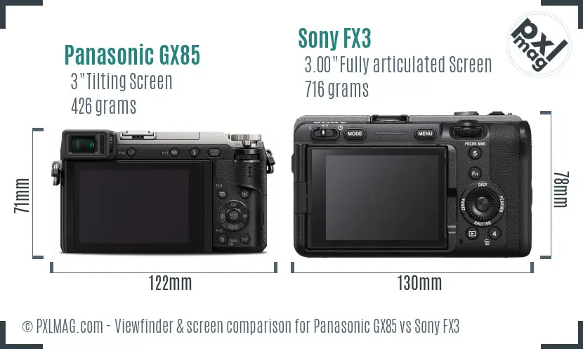 Panasonic GX85 vs Sony FX3 Screen and Viewfinder comparison