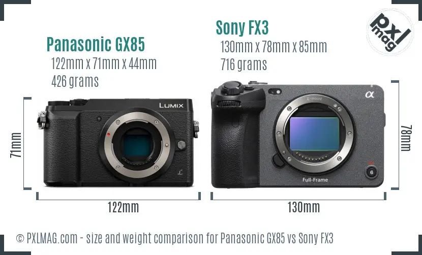 Panasonic GX85 vs Sony FX3 size comparison