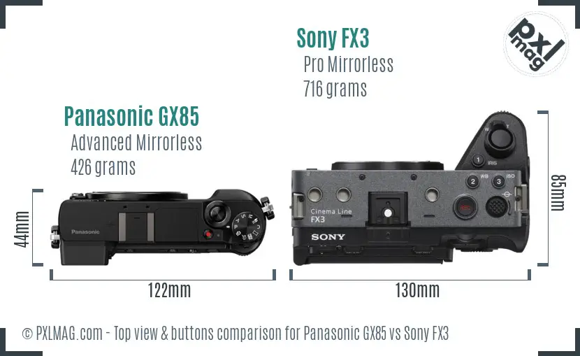 Panasonic GX85 vs Sony FX3 top view buttons comparison