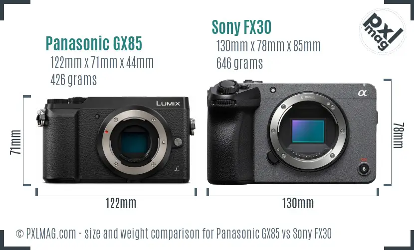 Panasonic GX85 vs Sony FX30 size comparison