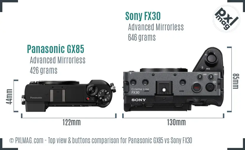 Panasonic GX85 vs Sony FX30 top view buttons comparison