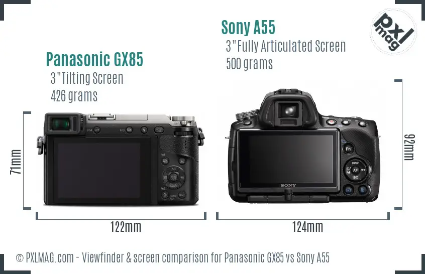 Panasonic GX85 vs Sony A55 Screen and Viewfinder comparison