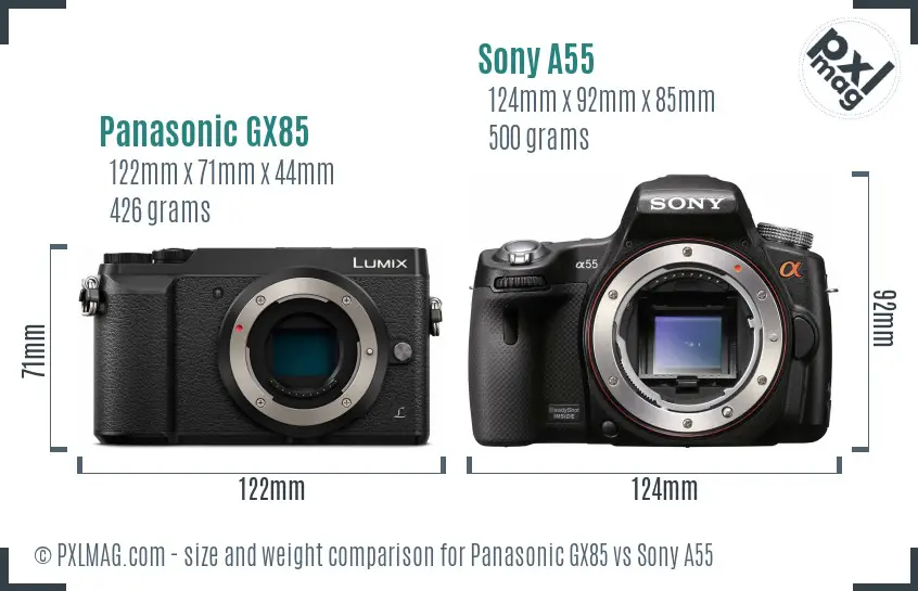 Panasonic GX85 vs Sony A55 size comparison