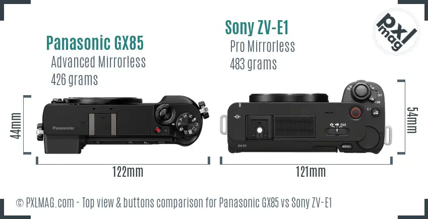 Panasonic GX85 vs Sony ZV-E1 top view buttons comparison