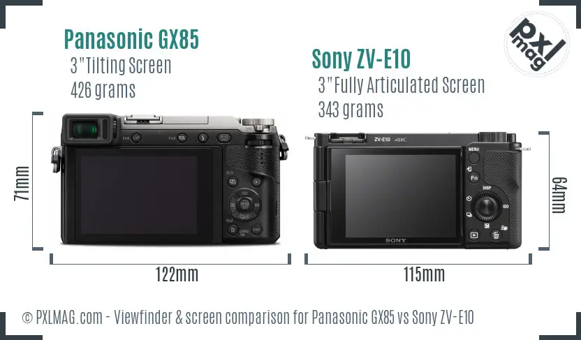 Panasonic GX85 vs Sony ZV-E10 Screen and Viewfinder comparison