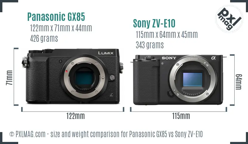 Panasonic GX85 vs Sony ZV-E10 size comparison
