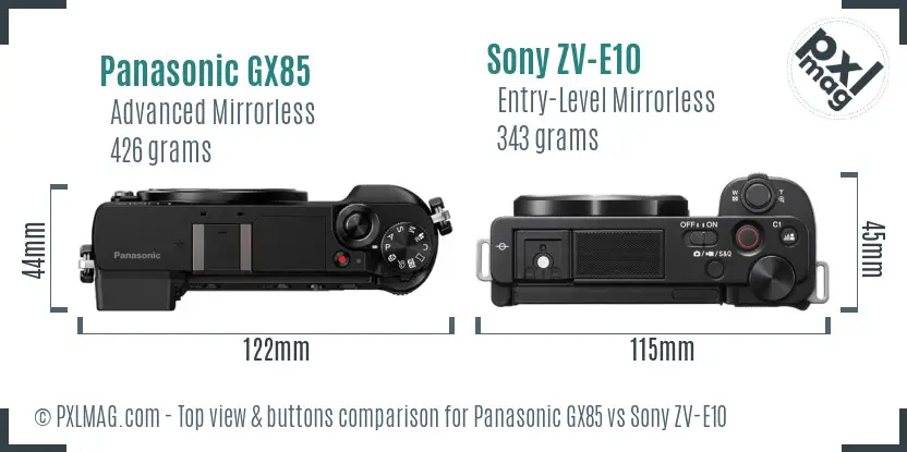 Panasonic GX85 vs Sony ZV-E10 top view buttons comparison