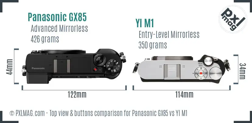 Panasonic GX85 vs YI M1 top view buttons comparison