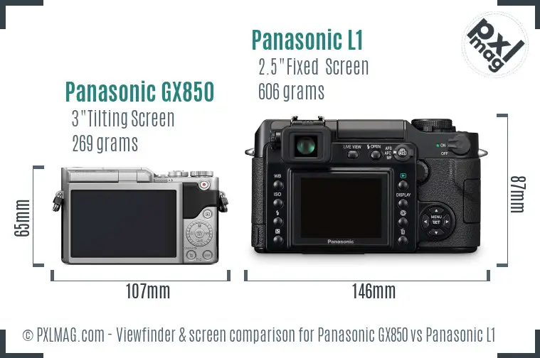 Panasonic GX850 vs Panasonic L1 Screen and Viewfinder comparison