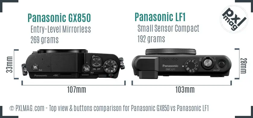 Panasonic GX850 vs Panasonic LF1 top view buttons comparison